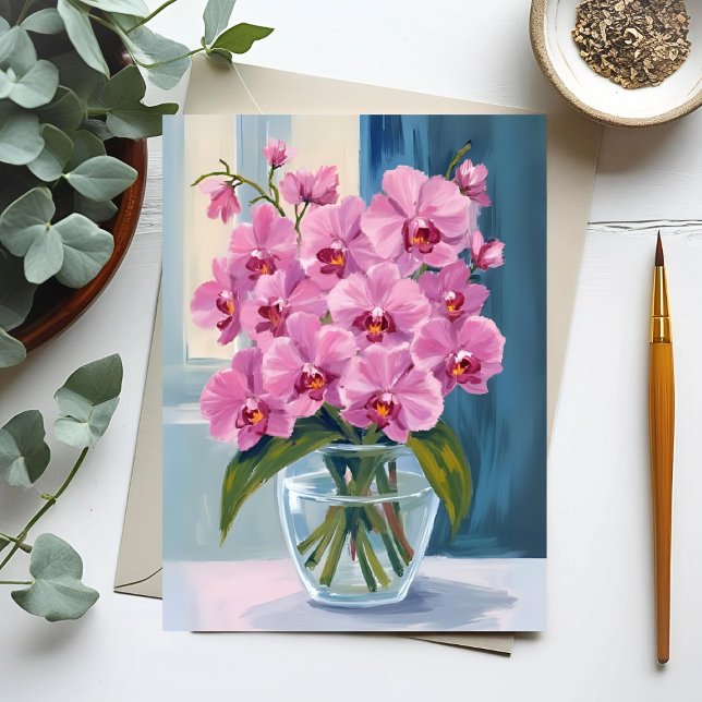 Tarjeta de acuarela de flores de orquídea rosa (Subido por el creador)
