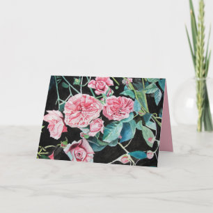Tarjeta de acuarela de flores de rosas rosadas