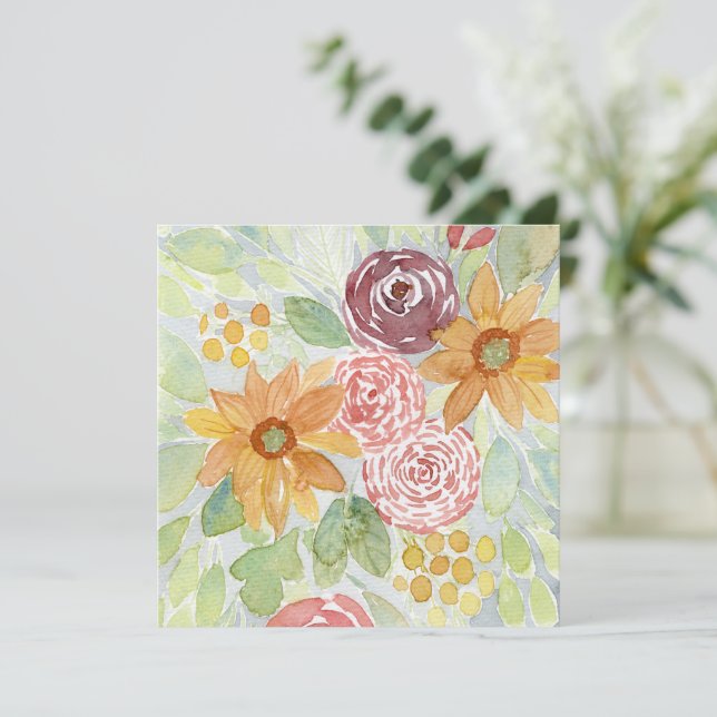 Tarjeta de acuarela de flores silvestres rusas (Anverso de pie)