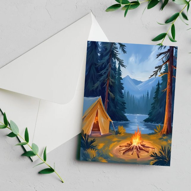 Tarjeta de Acuarela de Fogata de Campamento de Bos (Subido por el creador)