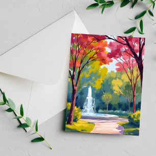 Tarjeta de Acuarela de Follaje de Otoño en el Parq