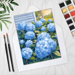 Tarjeta de acuarela de hortensias azules de Nueva 