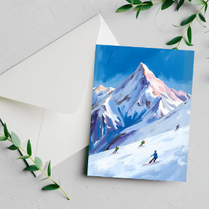 Tarjeta de acuarela de invierno de pistas de monta