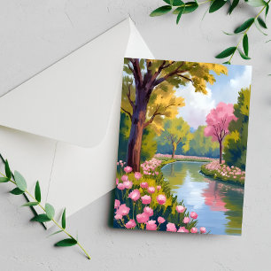 Tarjeta de Acuarela de Jardín de Río de Flores Ros