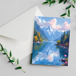 Tarjeta de acuarela de la naturaleza de las montañ