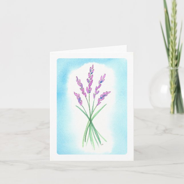 Tarjeta de acuarela de lavanda (Anverso)
