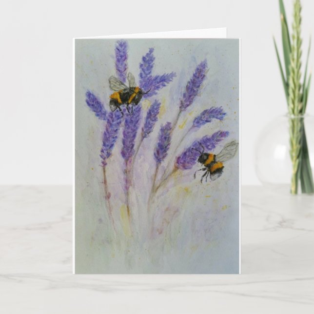 Tarjeta de acuarela de lavanda de abejas amiga mam (Anverso)