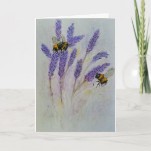 Tarjeta de acuarela de lavanda de abejas amiga mam