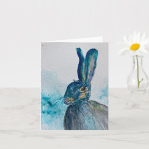 Tarjeta de acuarela de liebre conejo
