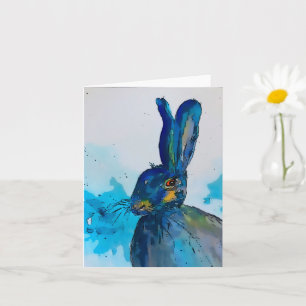 Tarjeta de acuarela de liebre conejo