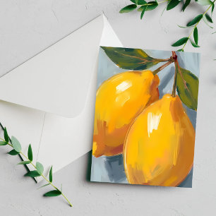 Tarjeta de Acuarela de Limones Amarillos Cítricos