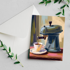 Tarjeta de acuarela de máquina de café antigua lat