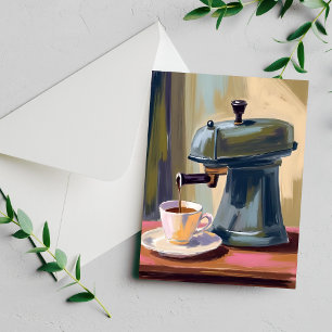 Tarjeta de acuarela de máquina de café antigua lat