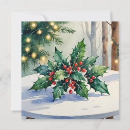Tarjeta de acuarela de muérdago de Navidad Felices