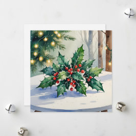 Tarjeta de acuarela de muérdago de Navidad Felices