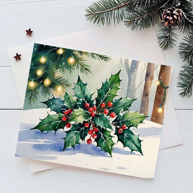Tarjeta de acuarela de muérdago de Navidad Felices (Subido por el creador)