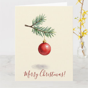 Tarjeta de acuarela de Navidad con adorno rojo min