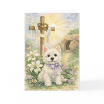 Tarjeta de acuarela de Pascua religiosa Westie