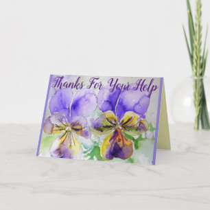 Tarjeta de acuarela de pensamiento morado Gracias
