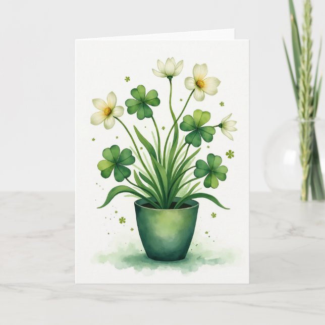 Tarjeta de Acuarela de Planta de Trébol (Anverso)