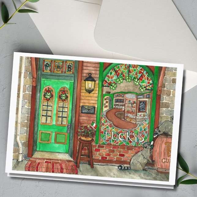 Tarjeta de Acuarela de Pub Irlandés del Día de San (Irish Pub Watercolor)