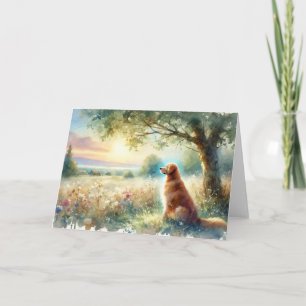 Tarjeta de acuarela de simpatía canina al amanecer