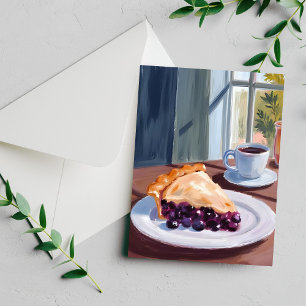 Tarjeta de Acuarela de Tarta de Arándanos