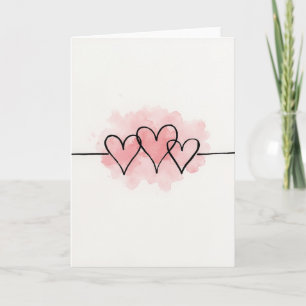 Tarjeta de Acuarela de Tres Corazones Unidos