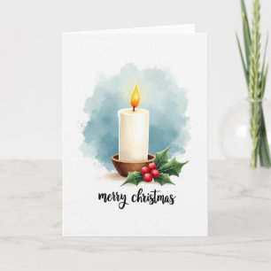 Tarjeta de acuarela de vela de Navidad