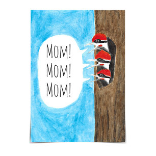 Tarjeta de acuarela del Día de la Madre con pájaro