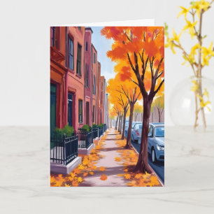 Tarjeta de Acuarela del Follaje de Otoño en Boston