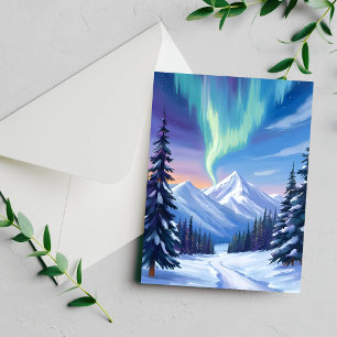 Tarjeta de acuarela del paisaje montañoso de la au
