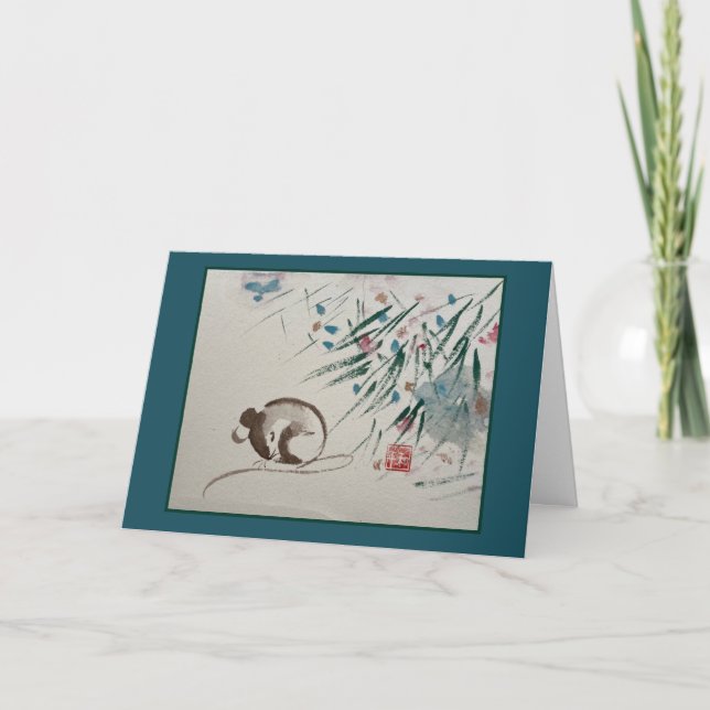 Tarjeta de acuarela del ratón para Navidades somno (Anverso)