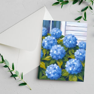 Tarjeta de Acuarela Floral de Hortensia Azul de Ja