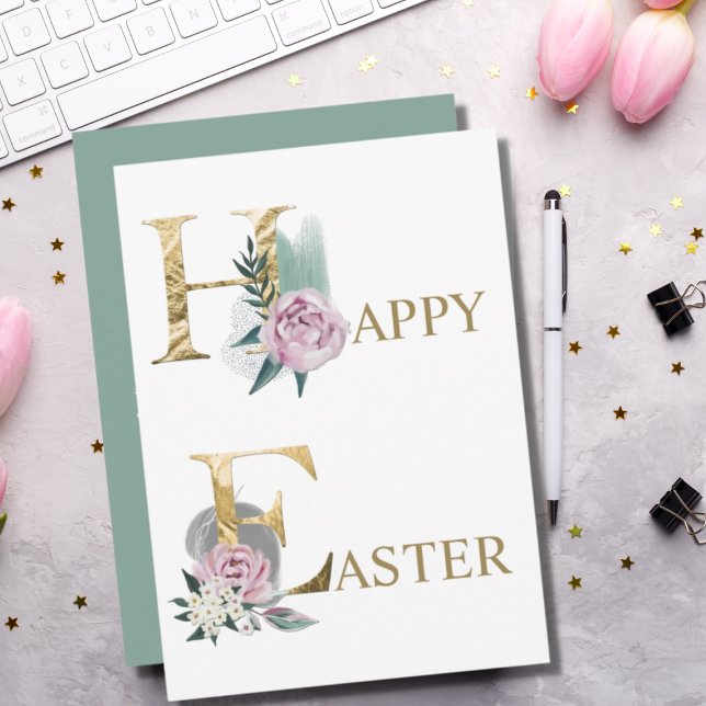 Tarjeta de acuarela floral de Pascua feliz (Subido por el creador)