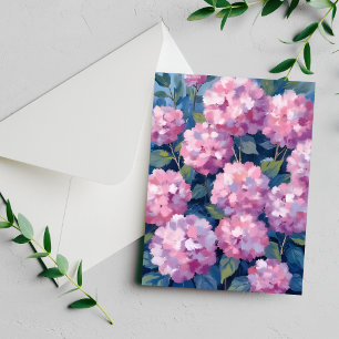 Tarjeta de Acuarela Floral Hortensias Rosa Claro