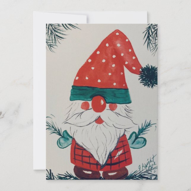 Tarjeta de acuarela Gnome para navidades (Anverso)