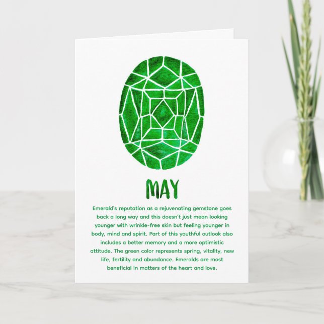 Tarjeta de acuarela May Birthstone Emerald Birday (Anverso)