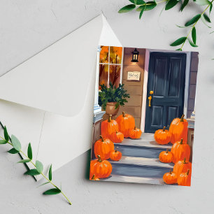 Tarjeta de acuarela naranja de otoño de calabaza