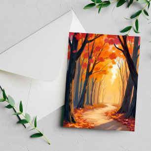 Tarjeta de acuarela naranja de paseo por el bosque