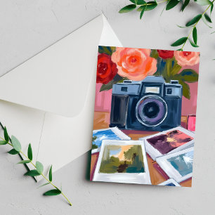 Tarjeta de Acuarela Nostálgica de Fotos de Cámara