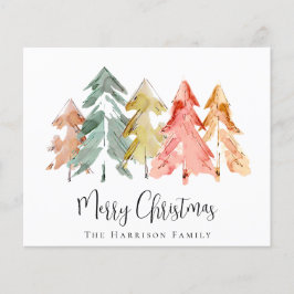 Tarjeta de acuarela para árbol de pino de navidad 