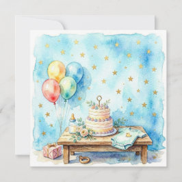 Tarjeta de Acuarela para Baby Shower Azul.
