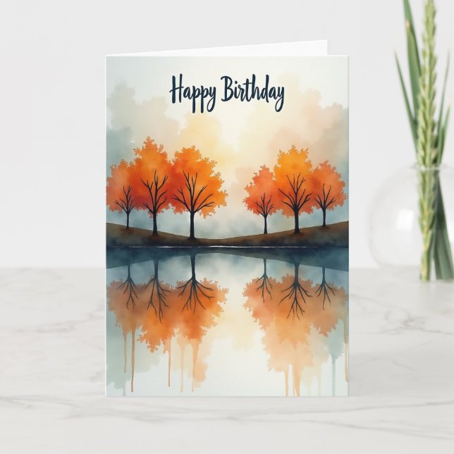 Tarjeta de Acuarela para Cumpleaños de Otoño (Anverso)