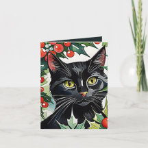 Tarjeta de acuarela para Navidades Meowy del gato