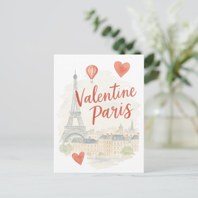 Tarjeta de Acuarela Paris Valentine - Torre Eiffel (Anverso de pie)