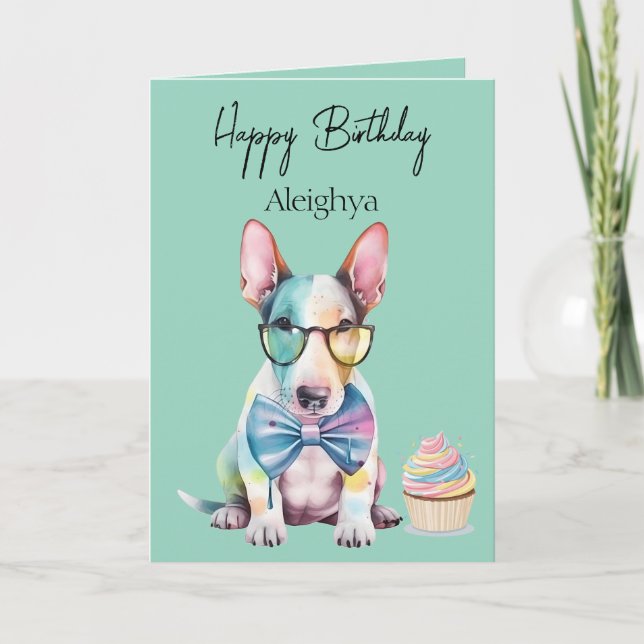 Tarjeta de acuarela personalizada British Bull Ter (Anverso)