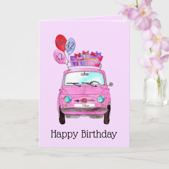 Tarjeta de acuarela Retro 500 de cumpleaños de per (Orquídea)