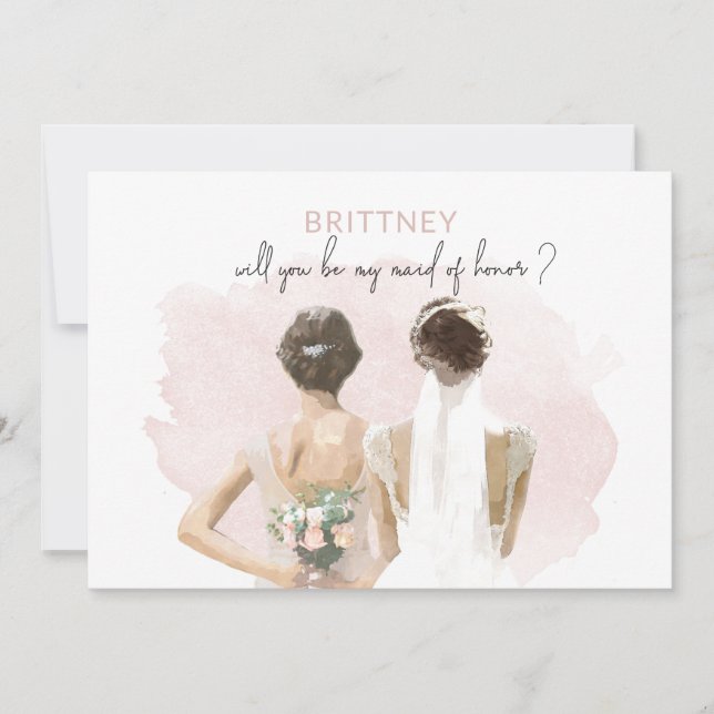 Tarjeta de acuarela rosa de pelo marrón de honor (Anverso)