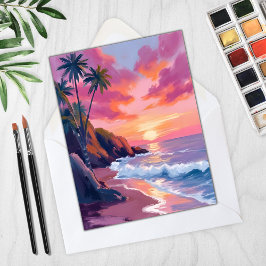 Tarjeta de acuarela rosa tropical para el océano a